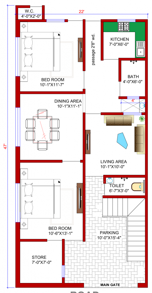 22x45 Floor Plan