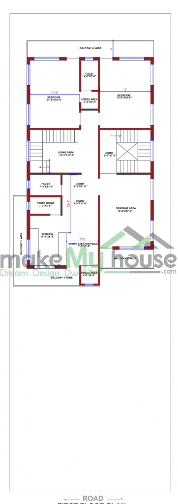 6 Bedroom 3 Storey House Plan 38x113