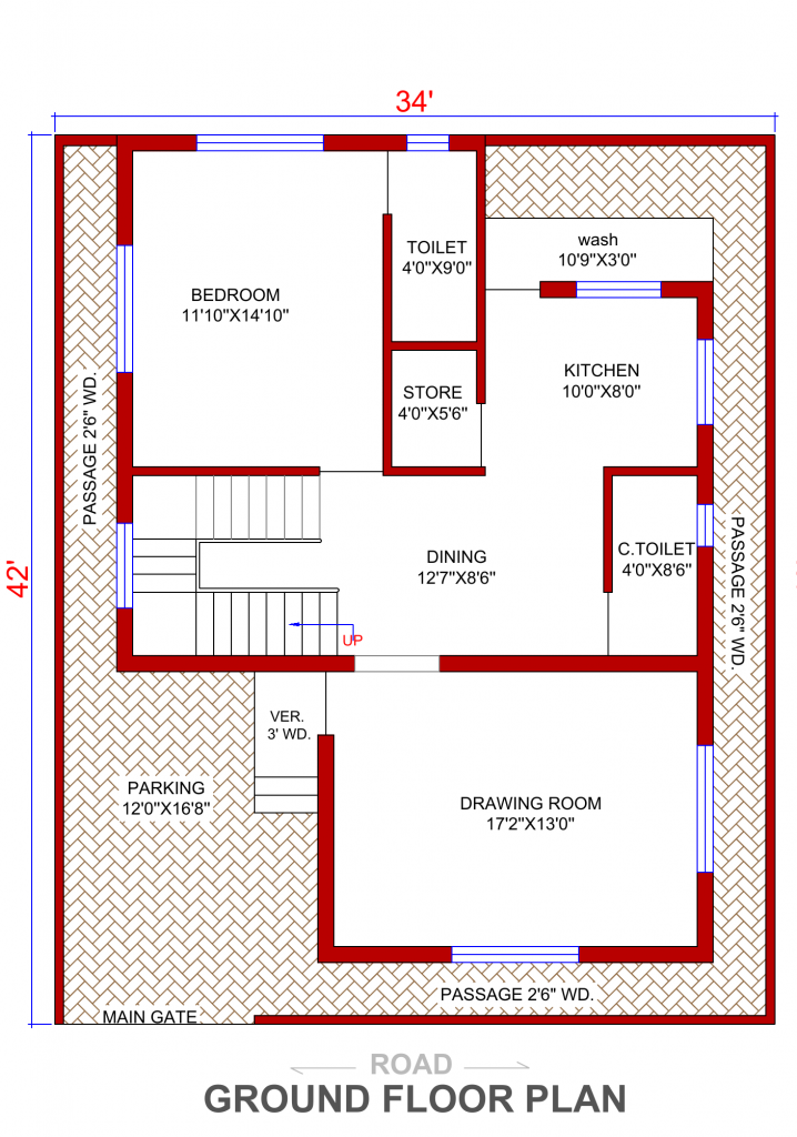 34x42 House Plan