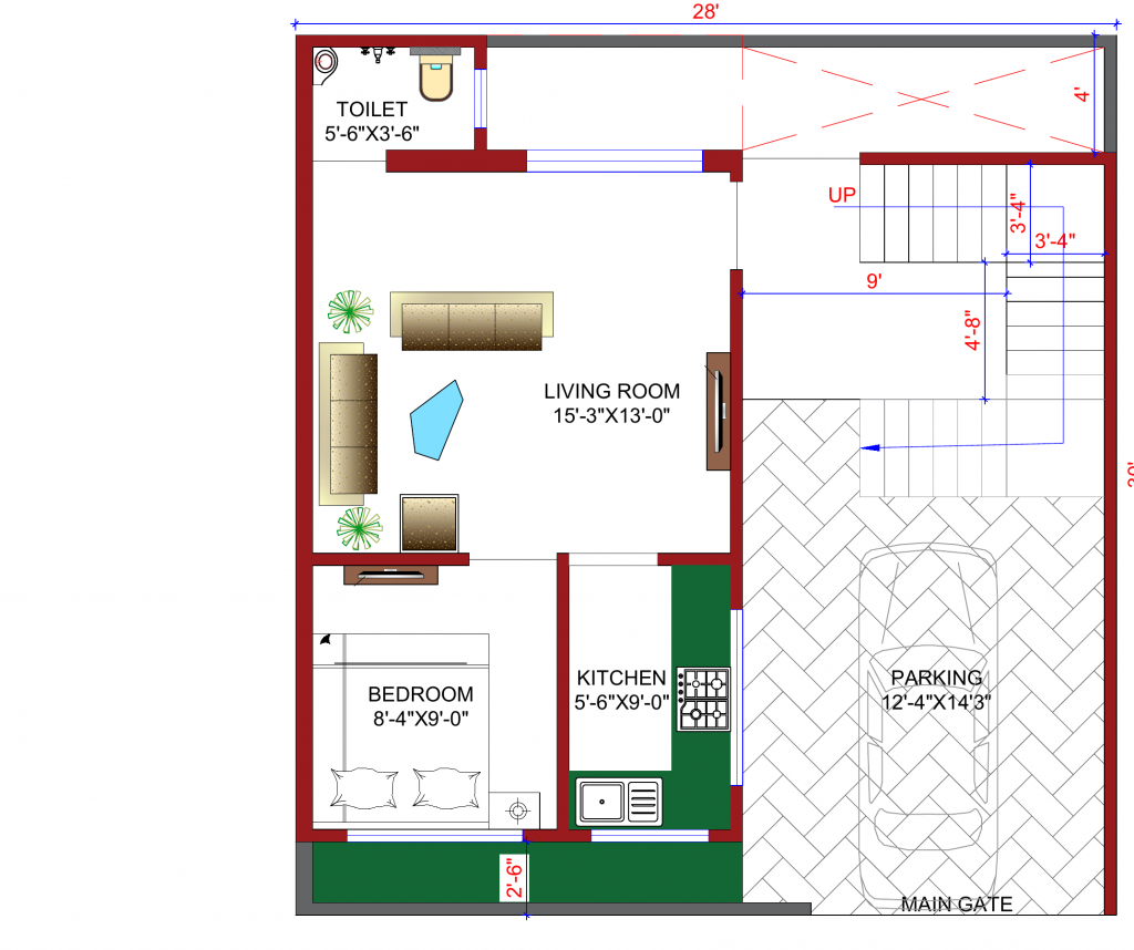 House Plan for 28x30 Plot