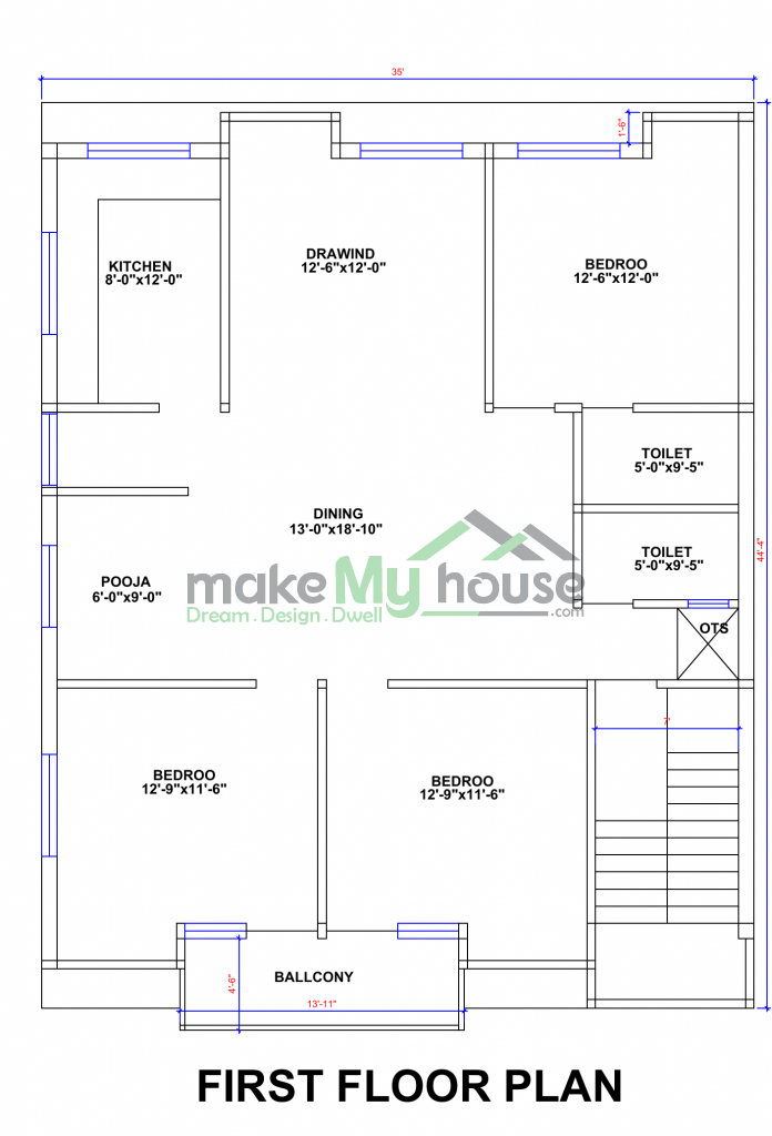 35x44 House Plan