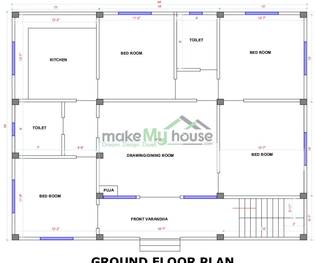 triple story house floor plan