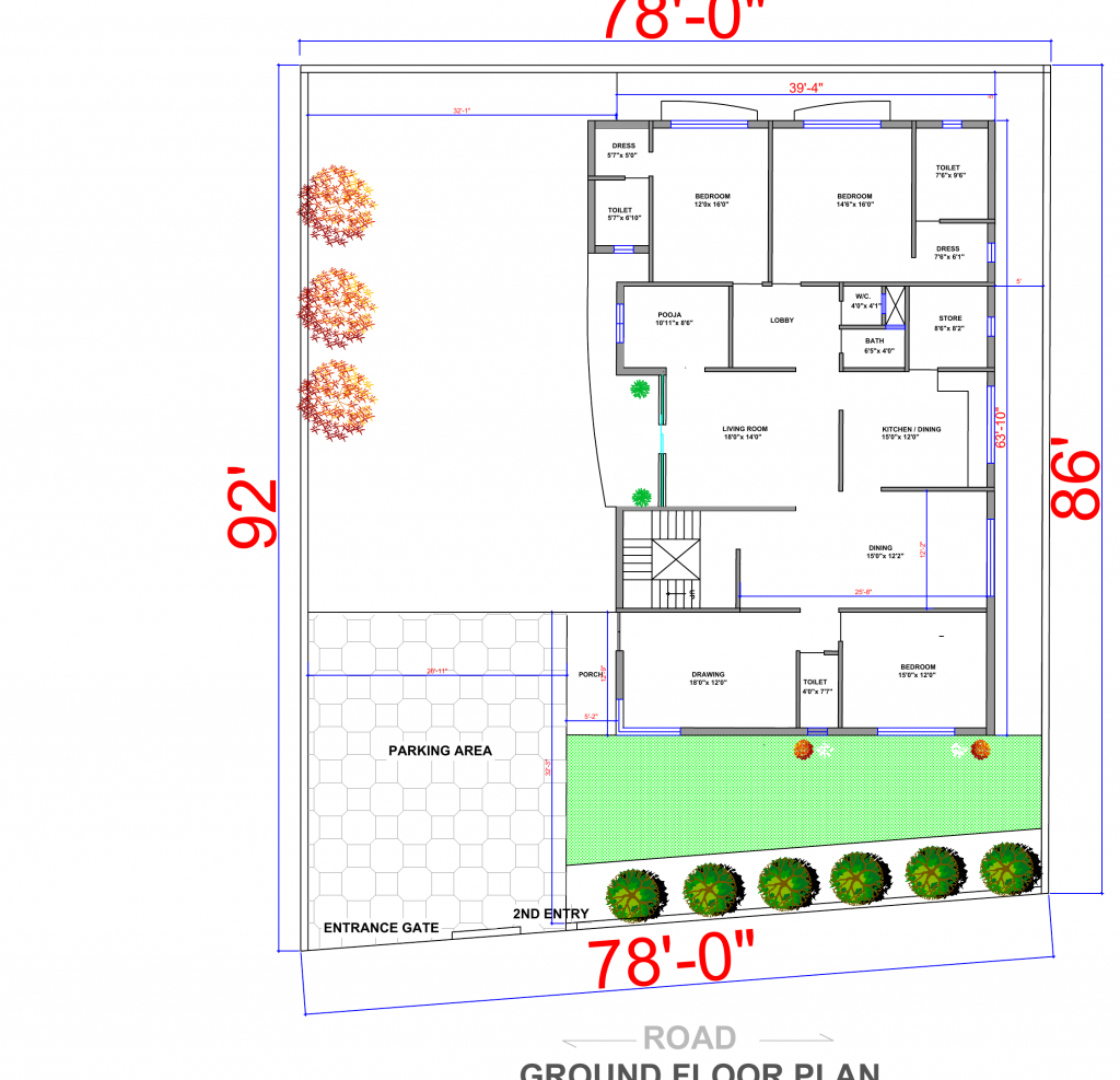 simplex floor plan with parking