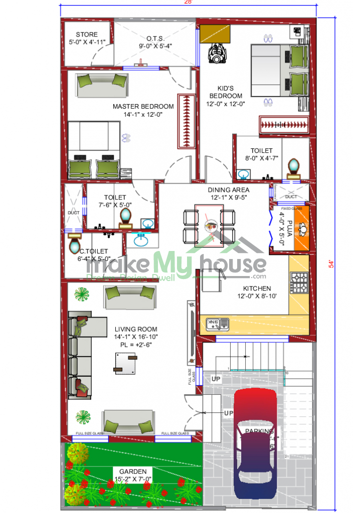 28x54 House Plan 3024 Sqft