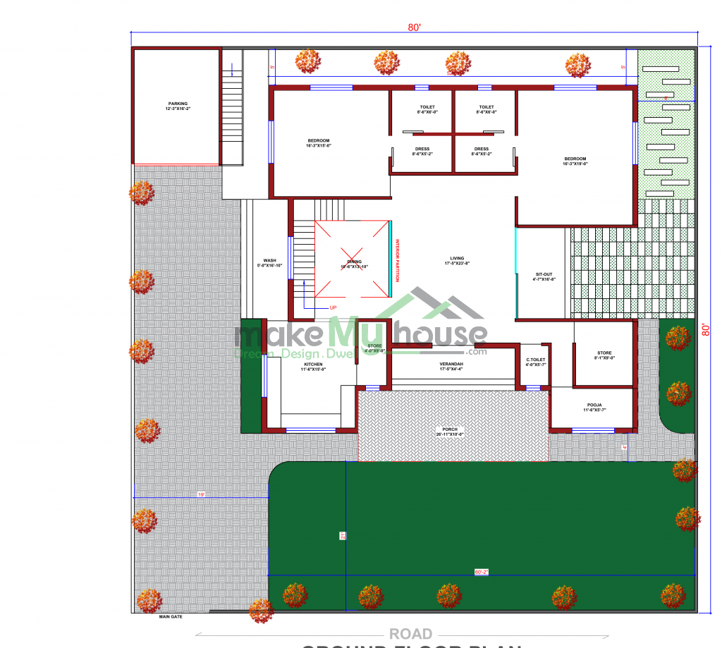 House Plan for 80x80 Plot