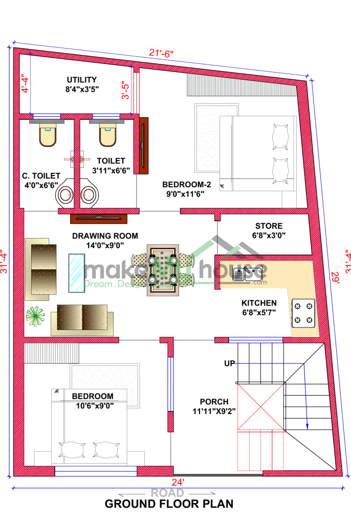 G+2 house design