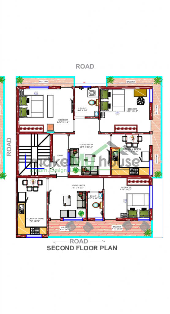 triplex 3d front elevation