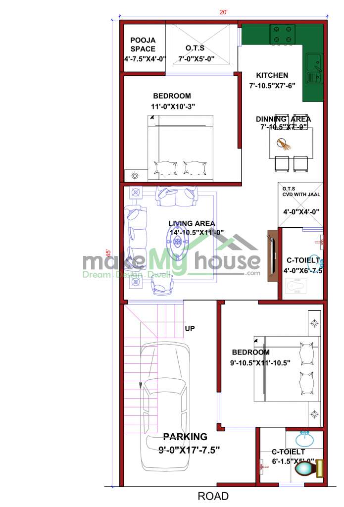 20x45 Floor Plan