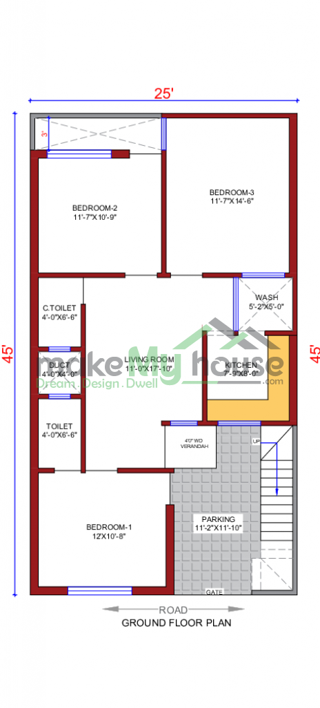 25x45 Floor Plan