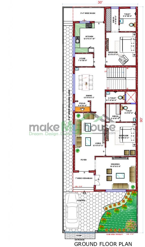 30x90 House Plan