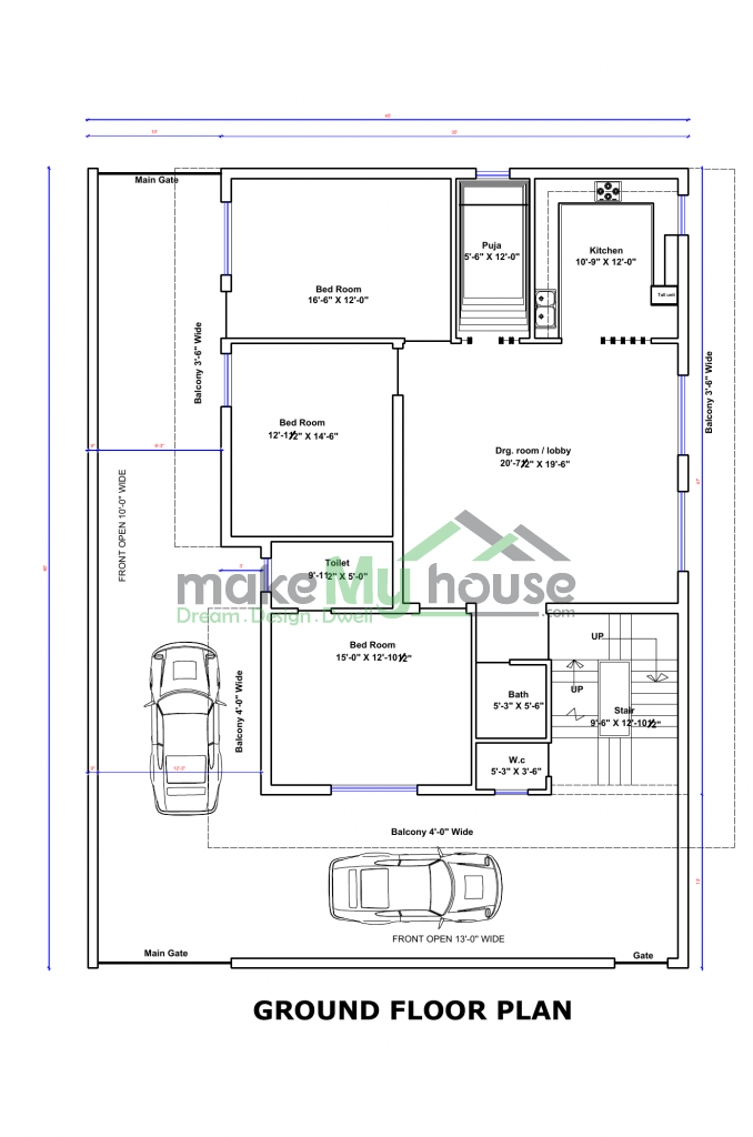 45x60 6 Bedroom House Design