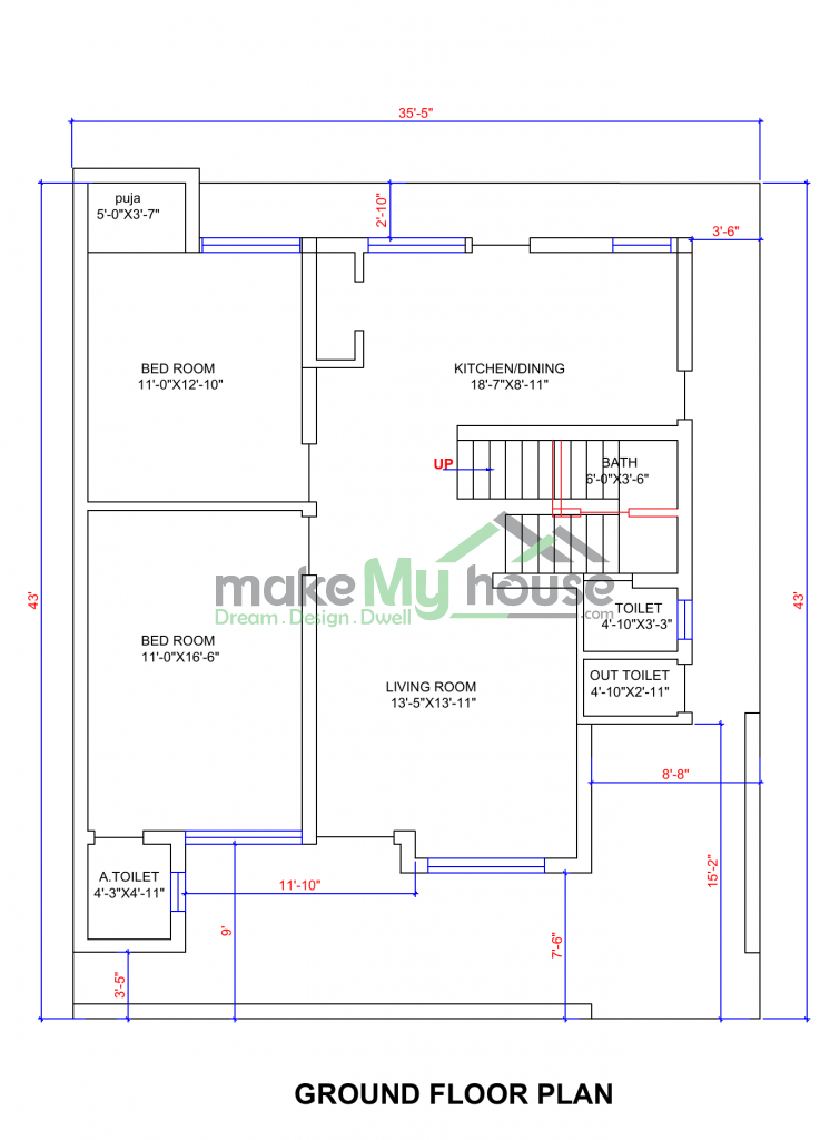 35x43 House Plan