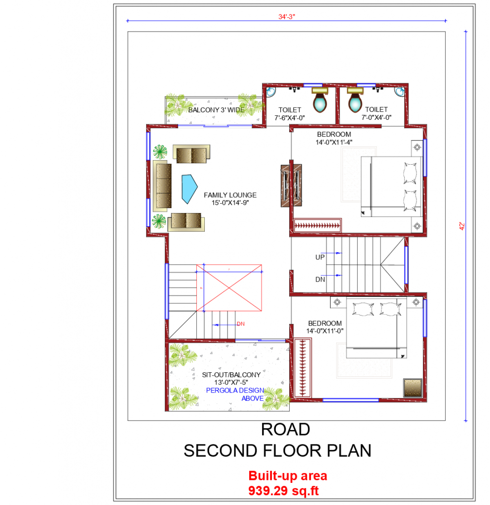 34x42 House Plan