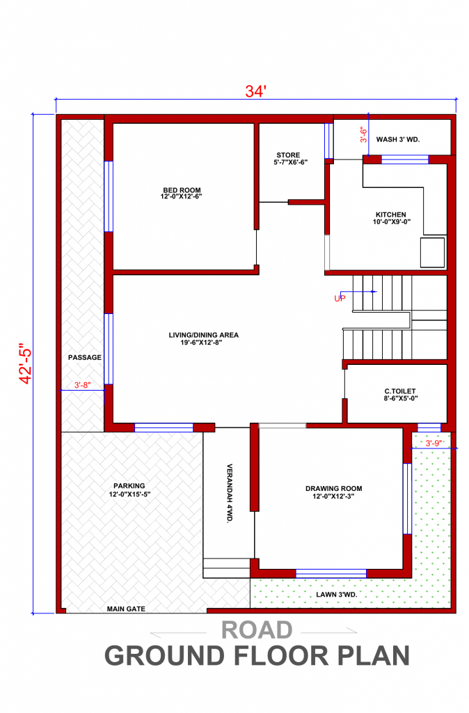 34x42 House Plan