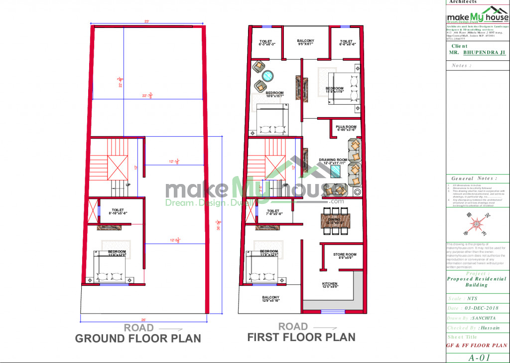 Buy 26x60 House Plan | 26 by 60 Front Elevation Design | 1560Sqrft Home ...