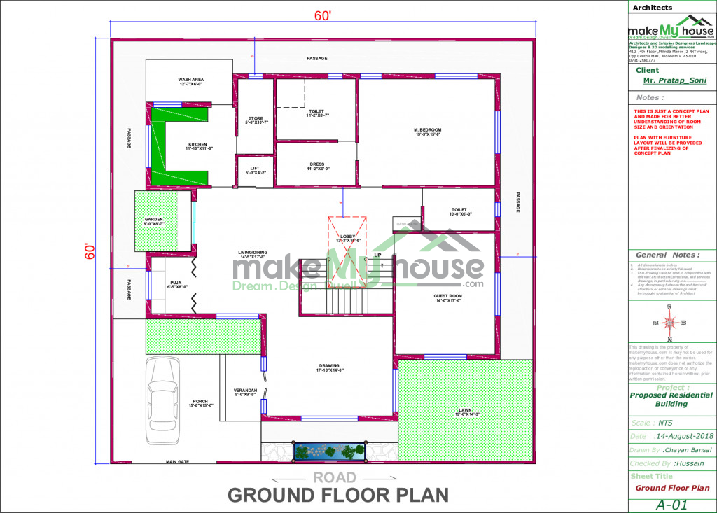 Buy 60x60 House Plan | 60 by 60 Front Elevation Design | 3600Sqrft Home ...