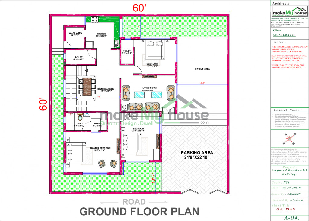 Buy 60x60 House Plan | 60 by 60 Front Elevation Design | 3600Sqrft Home ...