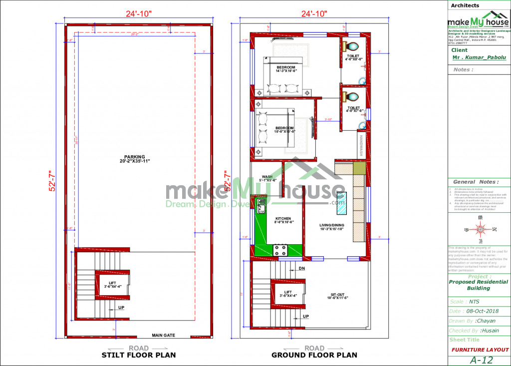 Buy 24x52 House Plan | 24 by 52 Front Elevation Design | 1248Sqrft Home ...