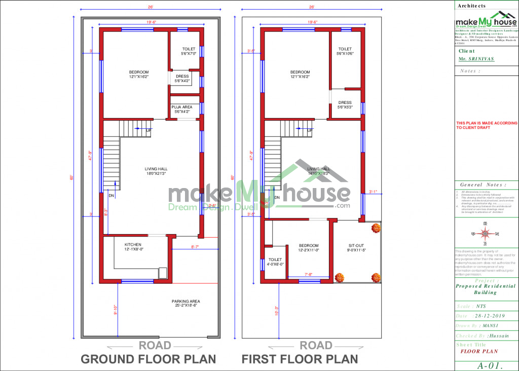 Buy 26x60 House Plan | 26 by 60 Front Elevation Design | 1560Sqrft Home ...