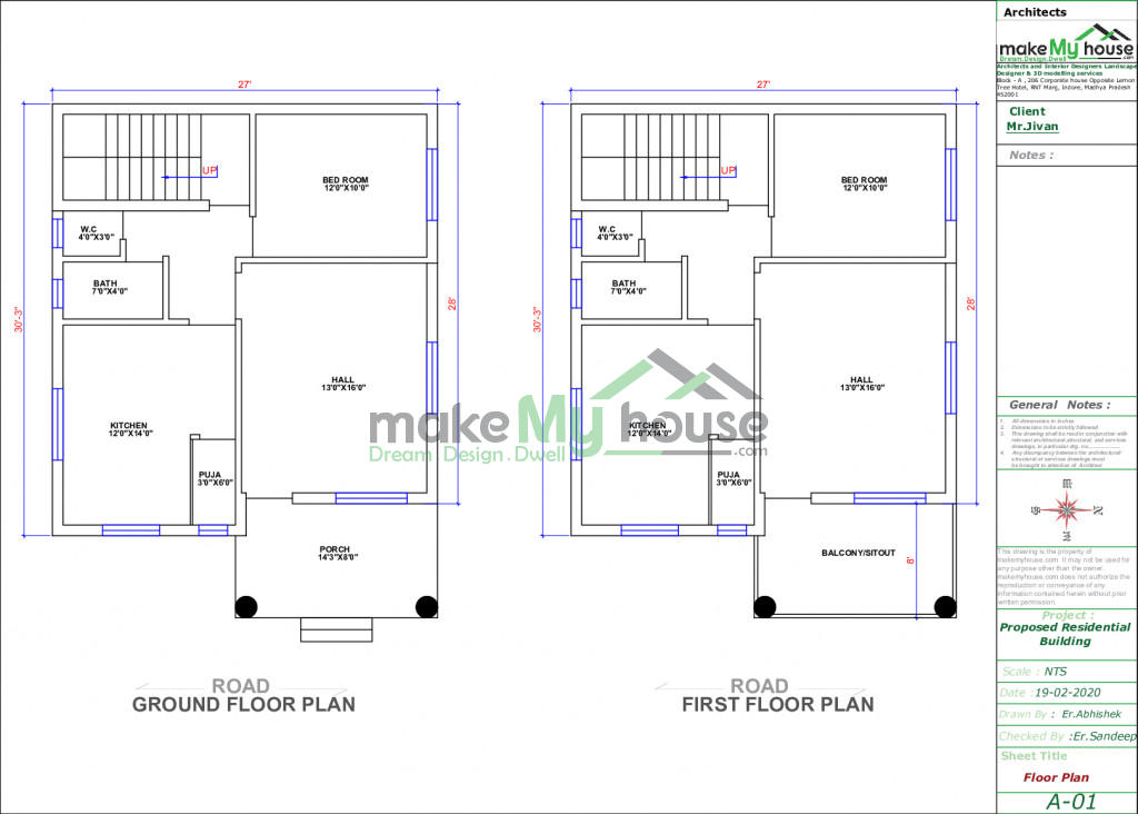 Buy 27x30 House Plan | 27 by 30 Front Elevation Design | 810Sqrft Home ...