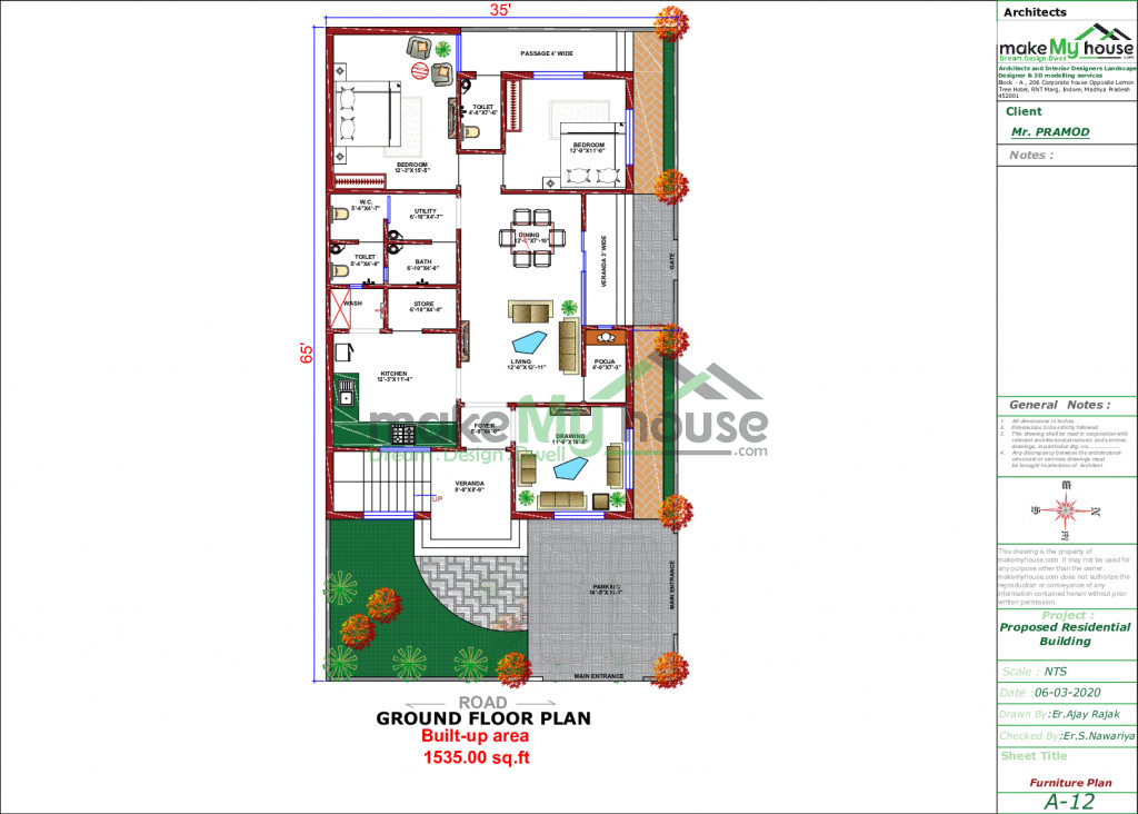 Buy 35x65 House Plan | 35 by 65 Front Elevation Design | 2275Sqrft Home ...