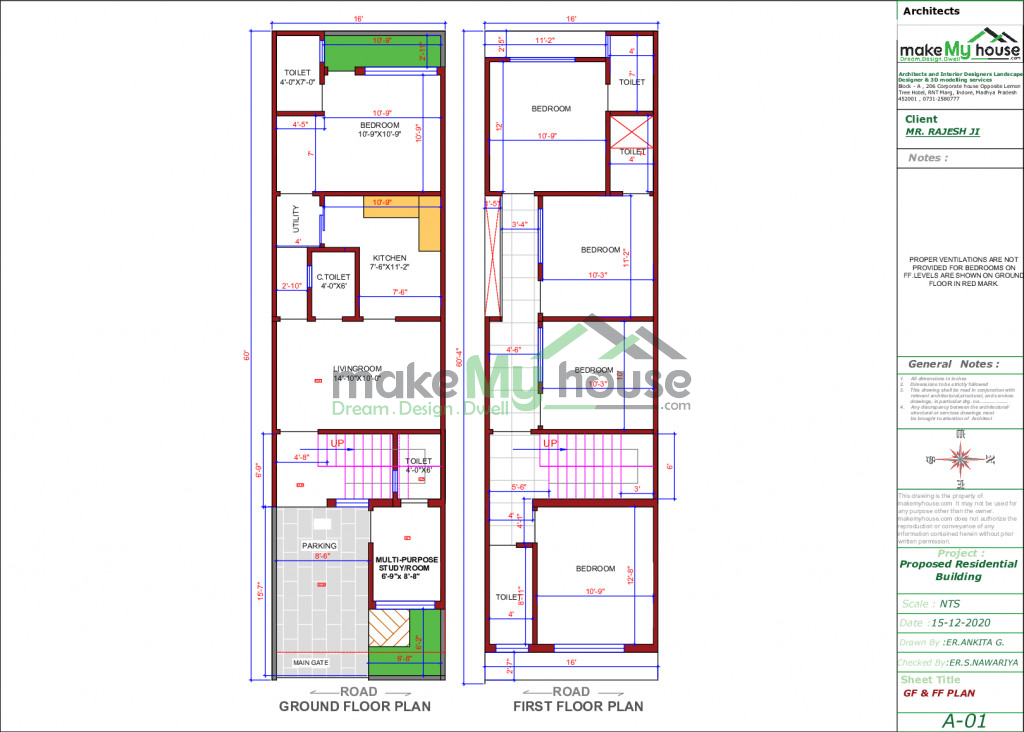 Buy 16x60 House Plan 16 By 60 Front Elevation Design 960sqrft Home Naksha 