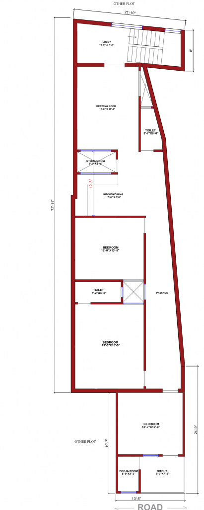 7 Bedroom 3 Storey House Plan 21x72