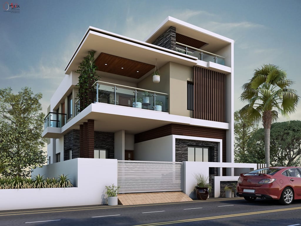 Duplex House Corner View Best Exterior Design Architectural Plan