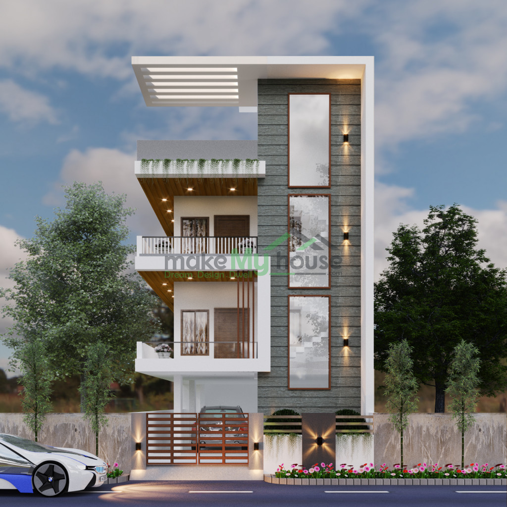 Triplex House Front View | Best Exterior Design Architectural Plan