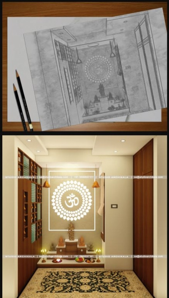 Mandir Interior with sketch 