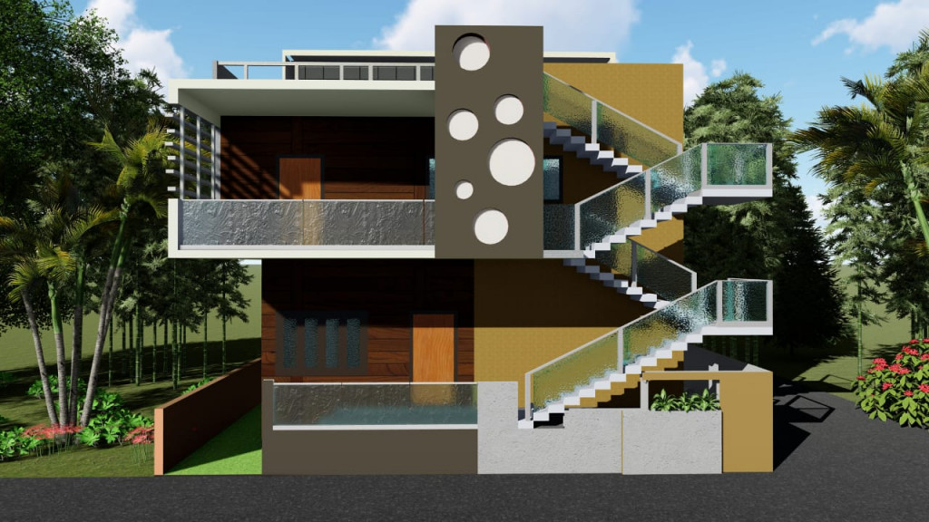 Elevation design with external staircase