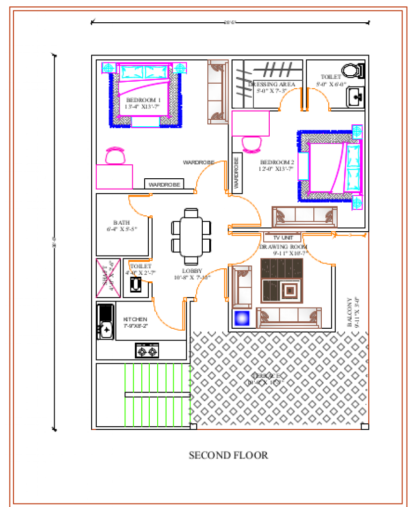 2BHK House Floor Plan Deign | Best Floorplan Architectural Plan ...