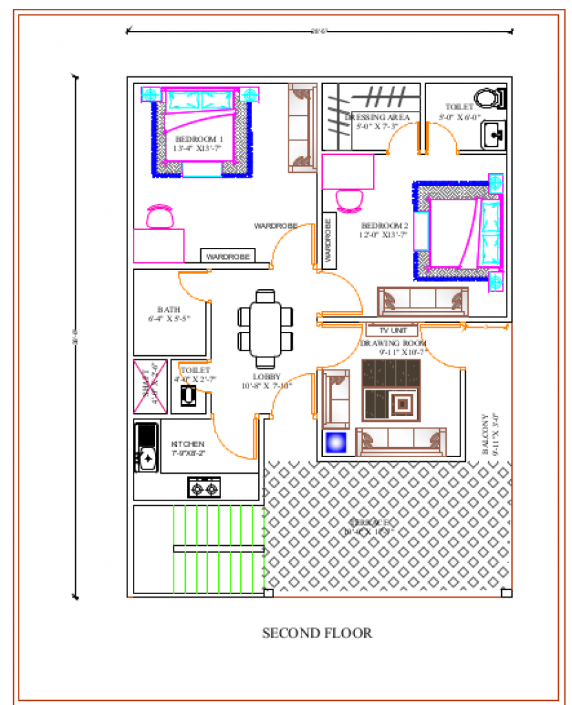 2BHK House floor plan deign