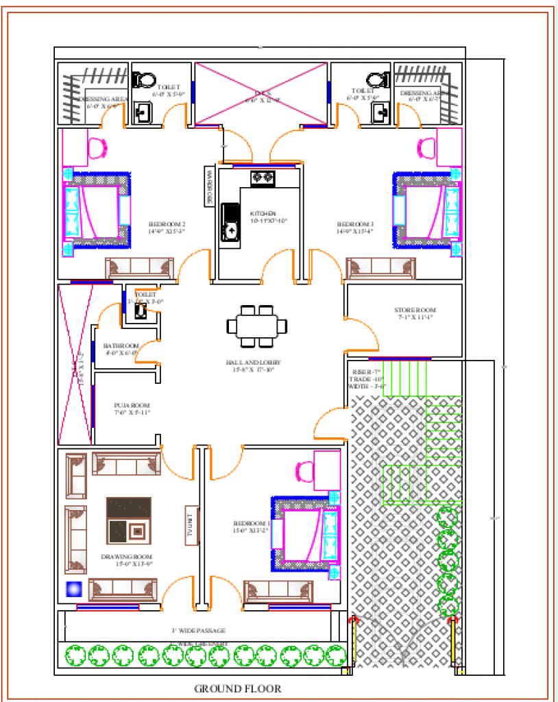 3BHK Ground floor plan
