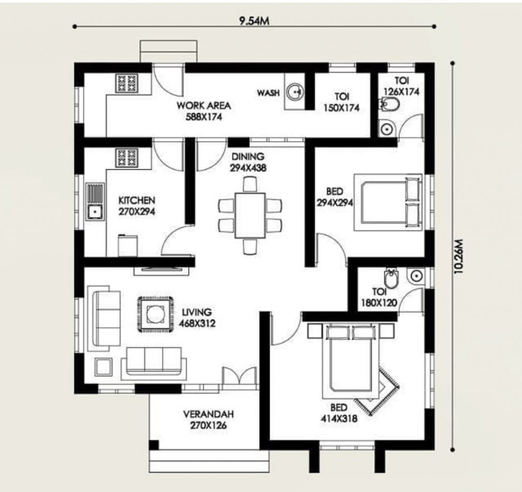 2BHK House Floor Plan