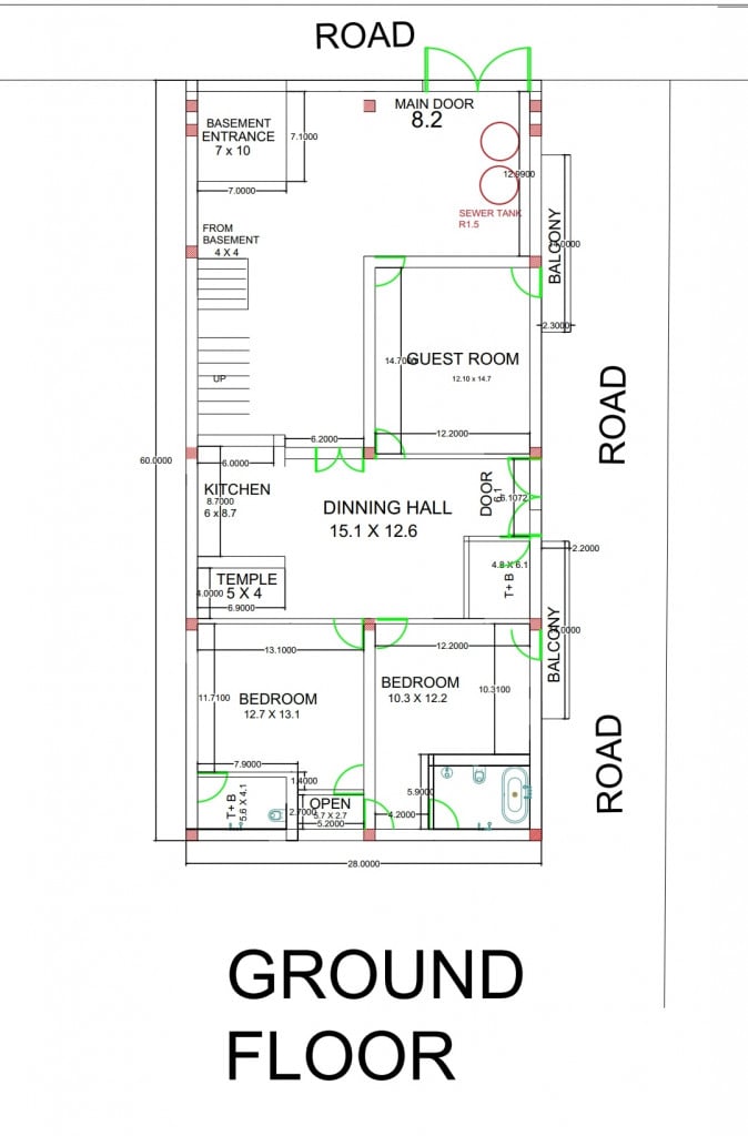 Residential floor Plan of 28*60 Sq ft