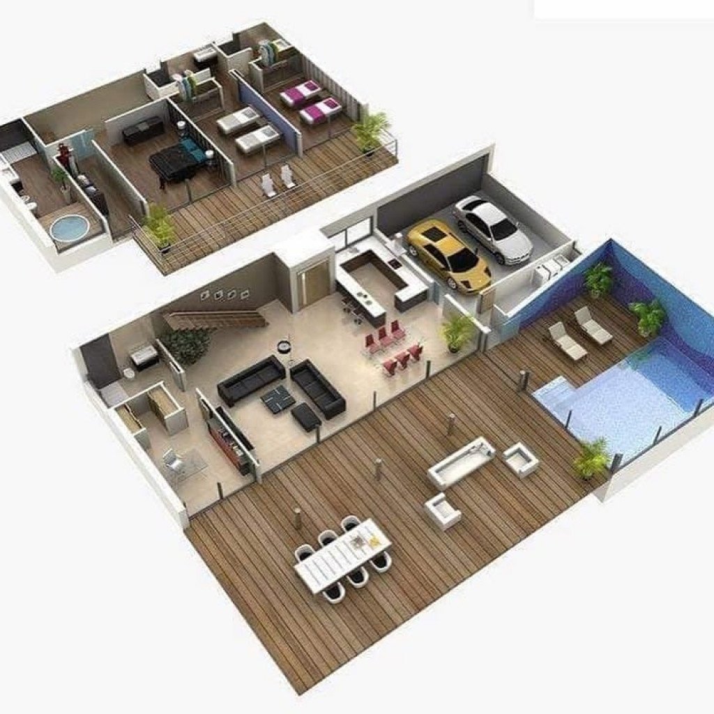 Luxury House 3D Cut Section Plan