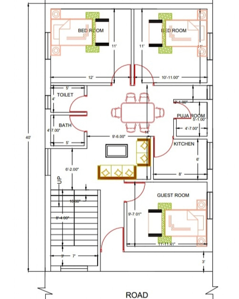 Floor Plan for 3BHK House 