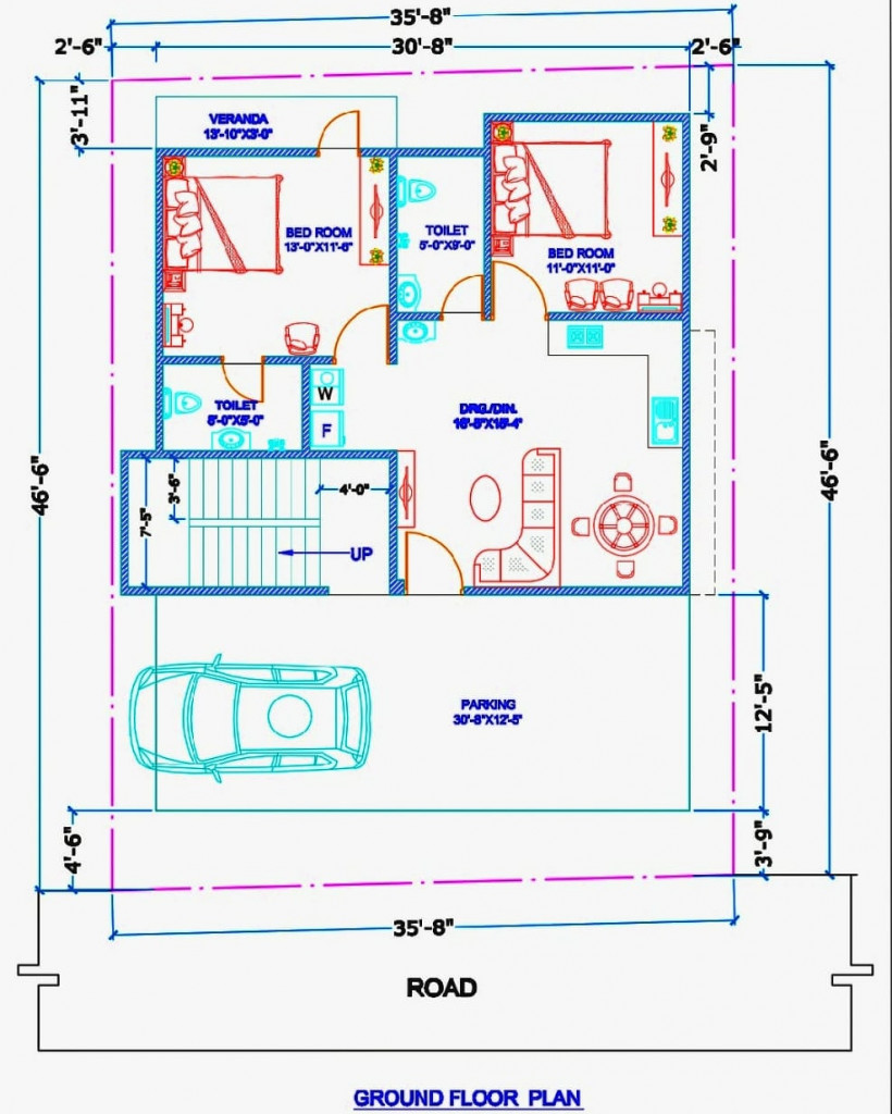 2BHK House Floor Plan 