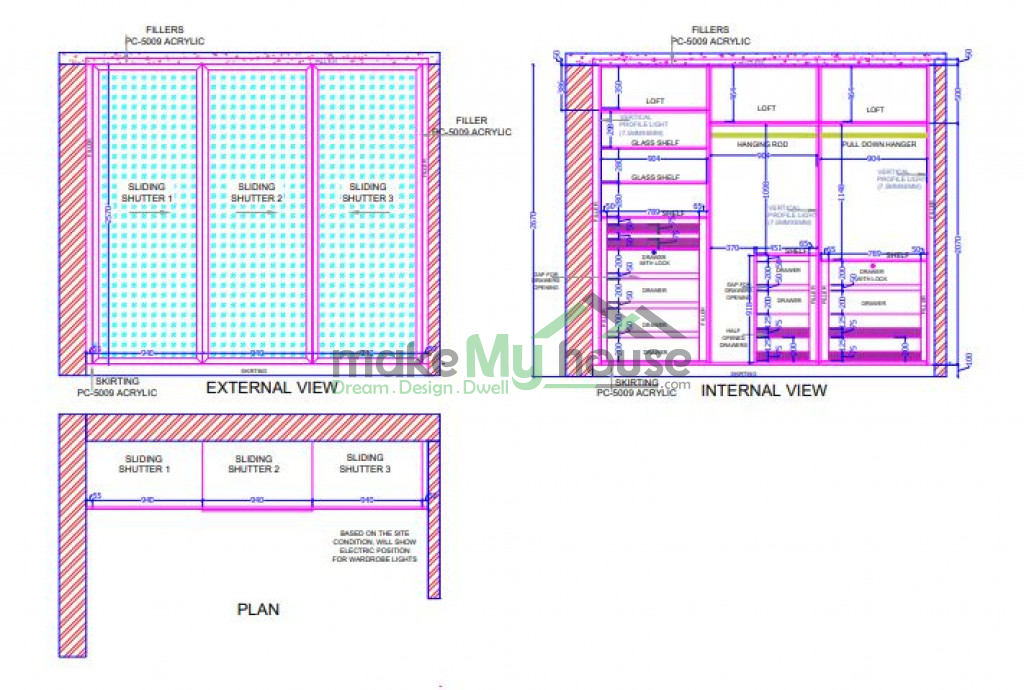 Sliding Wardrobe With Dressing Table Cad Design Detail Plan, 58% OFF