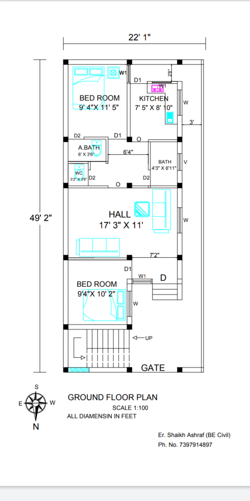 2BHK House Floor Plan