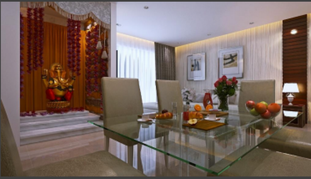 Dining Area With Puja Room Interior Designs