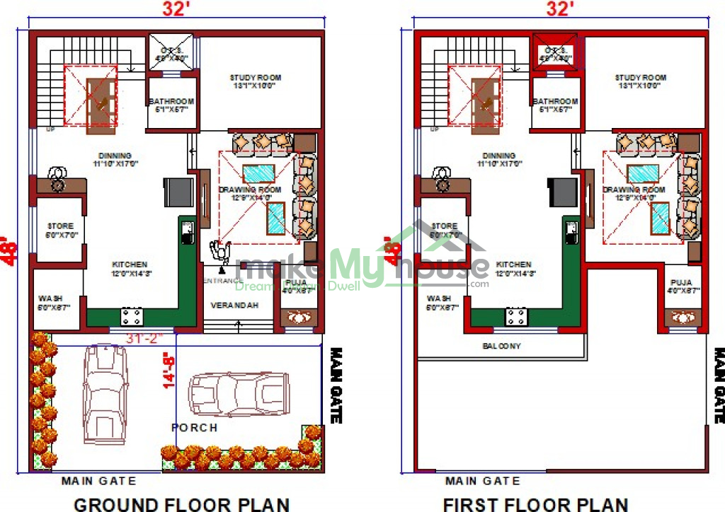 Buy 32x48 House Plan 32 By 48 Elevation Design Plot Area Naksha