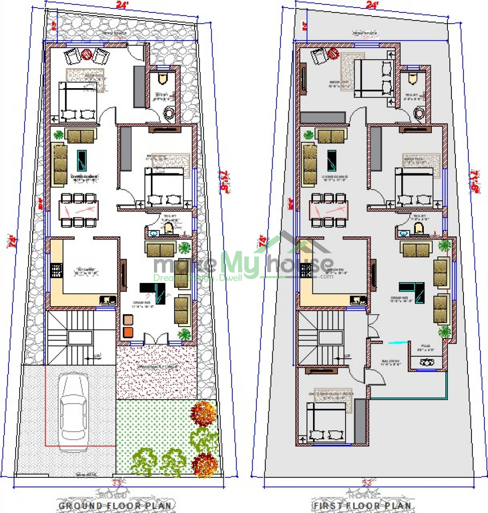 Buy 24x72 House Plan 24 By 72 Elevation Design 1728sqrft Home Naksha