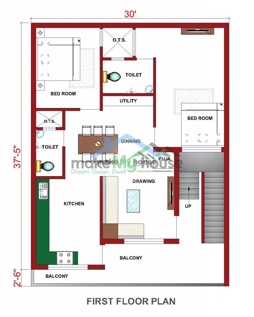 30x40 House Plan Layout 