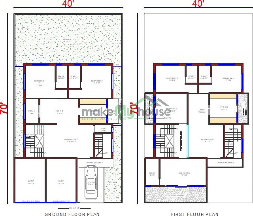 40x70-house-floor-plan-with-furniture-layout-in-2021-duplex-house-design-model-house-plan