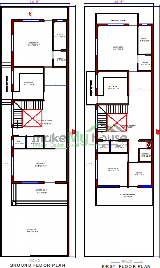 Buy 24x90 House Plan | 24 by 90 Elevation Design | Plot Area Naksha