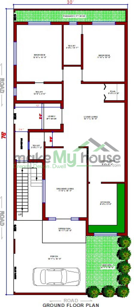 Buy 30x75 House Plan | 30 by 75 Elevation Design | Plot Area Naksha