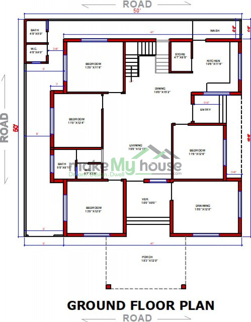 Buy 50x50 House Plan 50 by 50 Elevation Design Plot
