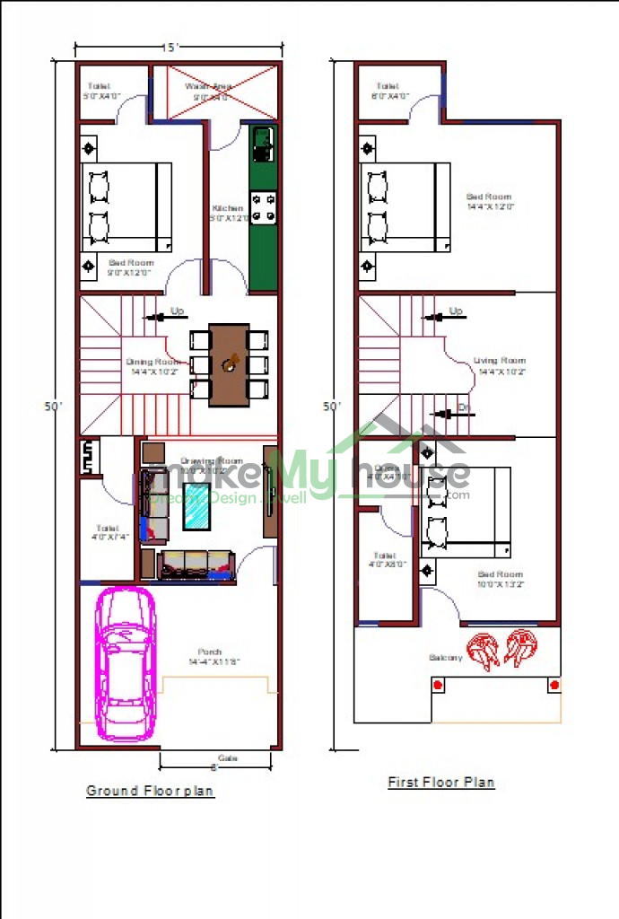 Buy 15x50 House Plan 15 by 50 Elevation Design Plot